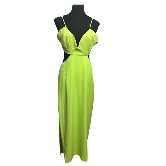 Bardot Cut Out Slit Midi Dress Green - Picture 2 of 8